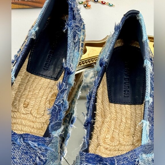 🆕 TORY BURCH 🧿 NWOB Colourblock Frayed Denim Espadrilles, Sz US 10 - Picture 8 of 16